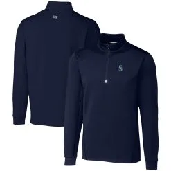 Men's Seattle Mariners Cutter & Buck Navy Traverse Stretch Quarter-Zip Pullover Top