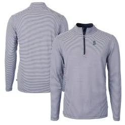 Men's Seattle Mariners Cutter & Buck Navy Virtue Eco Pique Micro Stripe Recycled Quarter-Zip Pullover Top