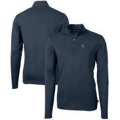 Men's Seattle Mariners Cutter & Buck Navy Virtue Eco Pique Recycled Quarter-Zip Pullover Top