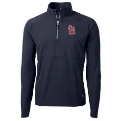 Men's St. Louis Cardinals Cutter & Buck Navy Adapt Eco Knit Hybrid Recycled Quarter-Zip Pullover Jacket