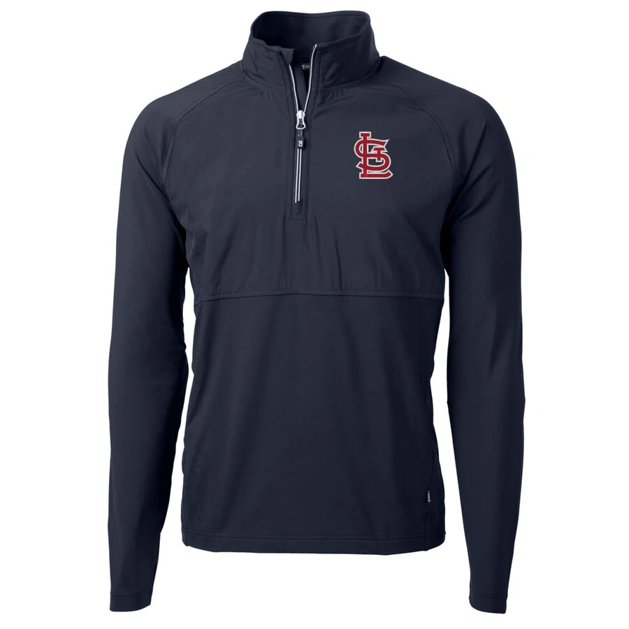 Men's St. Louis Cardinals Cutter & Buck Navy Adapt Eco Knit Hybrid Recycled Quarter-Zip Pullover Jacket
