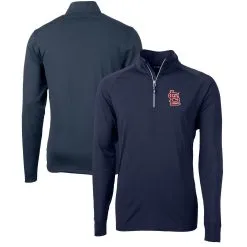 Men's St. Louis Cardinals Cutter & Buck Navy Adapt Eco Knit Stretch Recycled Quarter-Zip Pullover Top