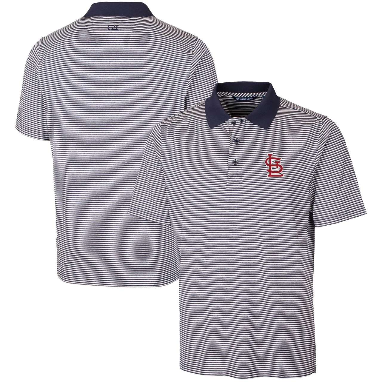 Men's St. Louis Cardinals Cutter & Buck Navy Forge Tonal Stripe Stretch Polo