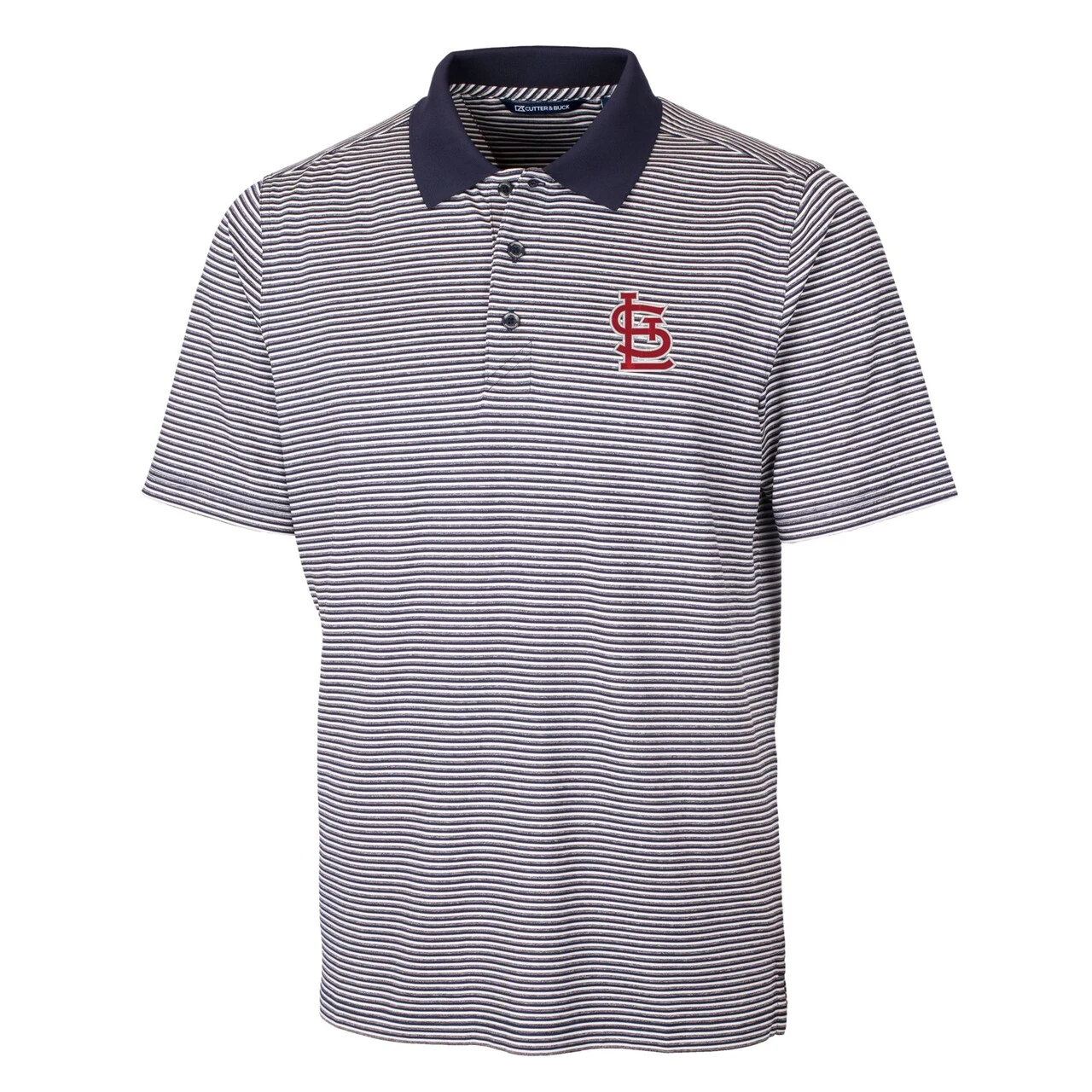 Men's St. Louis Cardinals Cutter & Buck Navy Forge Tonal Stripe Stretch Polo - Image 2