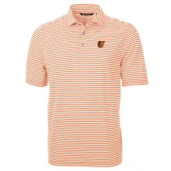 Men's Baltimore Orioles Cutter & Buck Orange Virtue Eco Pique Stripe Recycled Polo