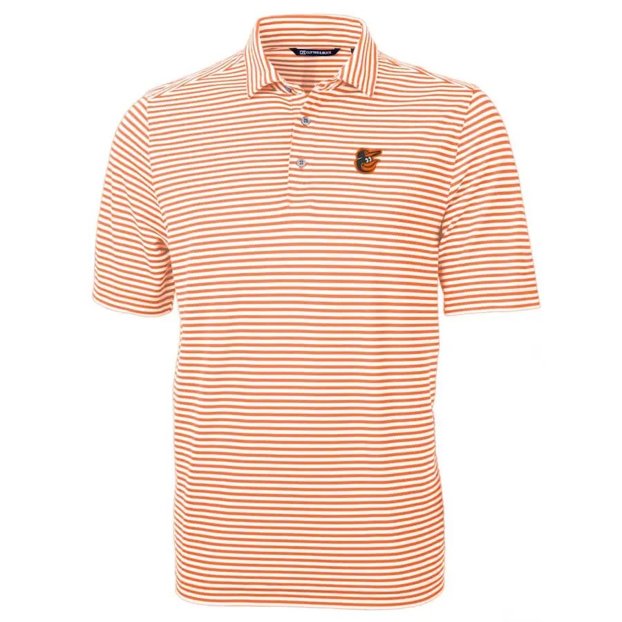 Men's Baltimore Orioles Cutter & Buck Orange Virtue Eco Pique Stripe Recycled Polo