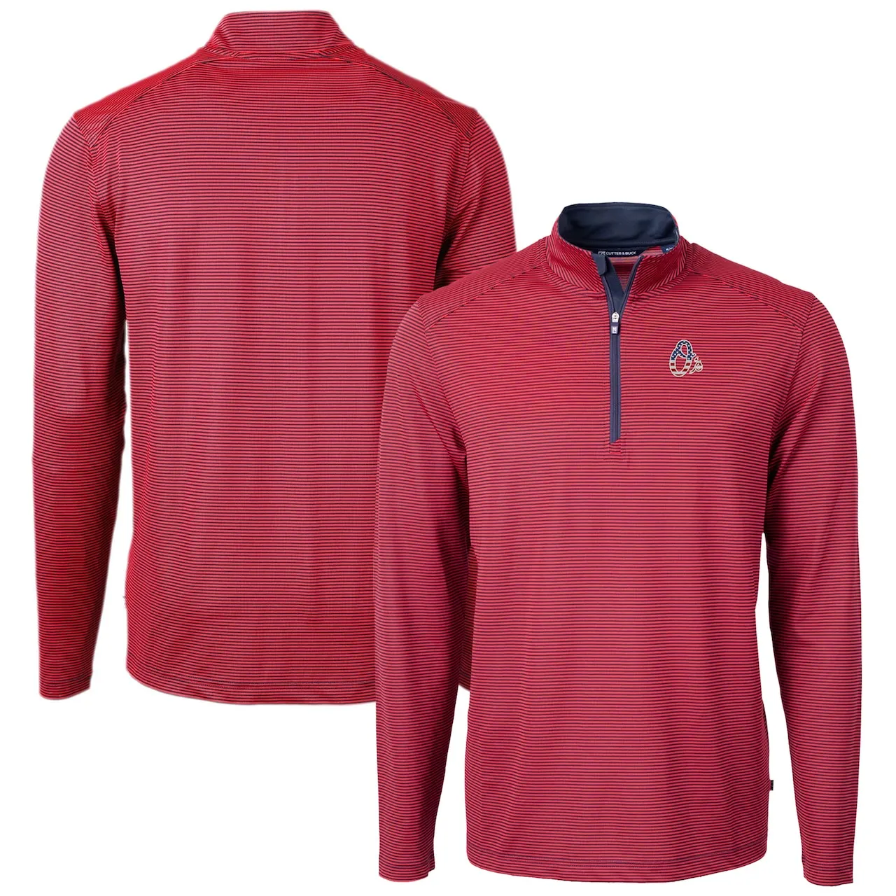 Men's Baltimore Orioles Cutter & Buck Red Americana Logo Virtue Eco Pique Stripe Recycled Quarter-Zip Pullover Top