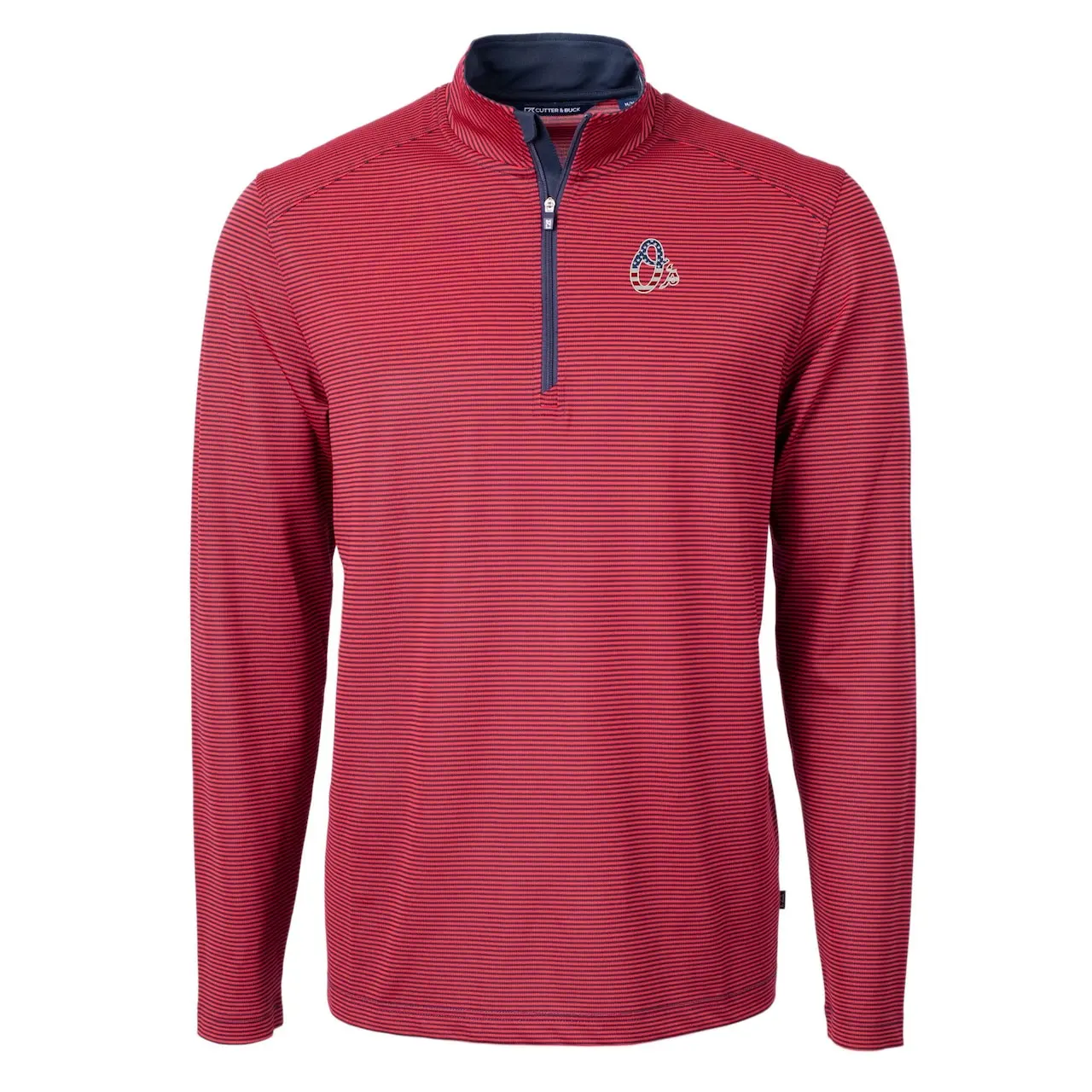 Men's Baltimore Orioles Cutter & Buck Red Americana Logo Virtue Eco Pique Stripe Recycled Quarter-Zip Pullover Top - Image 2