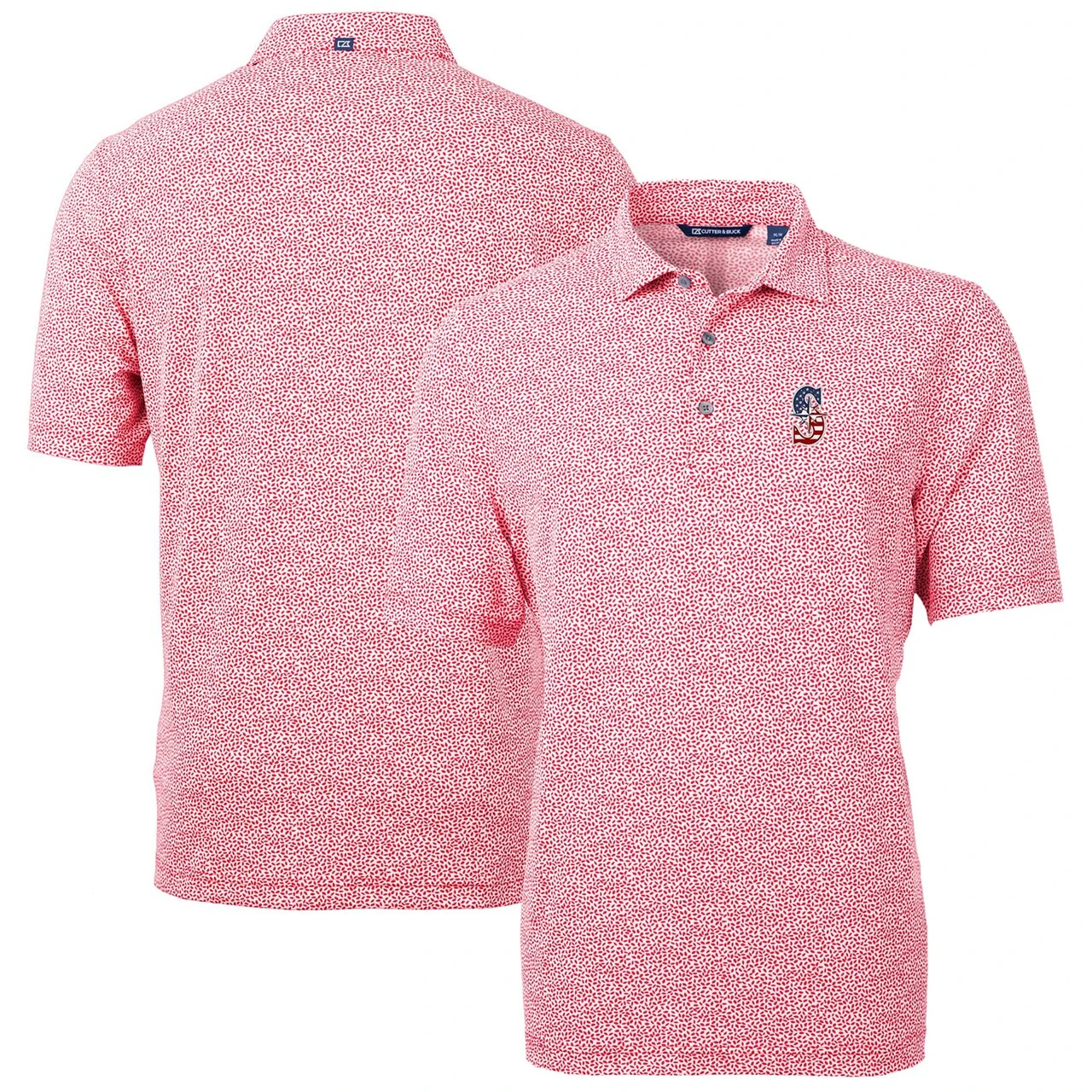Men's Seattle Mariners Cutter & Buck Red Americana Logo Virtue Eco-Pique Botanical Recycled Polo