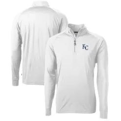 Men's Kansas City Royals Cutter & Buck White Adapt Eco Knit Stretch Recycled Quarter-Zip Pullover Top