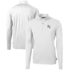 Men's Kansas City Royals Cutter & Buck White Virtue Eco Pique Recycled Quarter-Zip Pullover Top