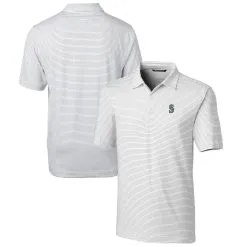 Men's Seattle Mariners Cutter & Buck White Forge Pencil Stripe Stretch Polo