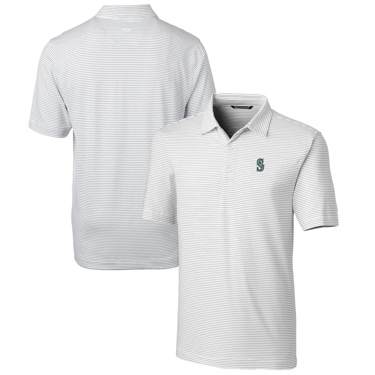 Men's Seattle Mariners Cutter & Buck White Forge Pencil Stripe Stretch Polo