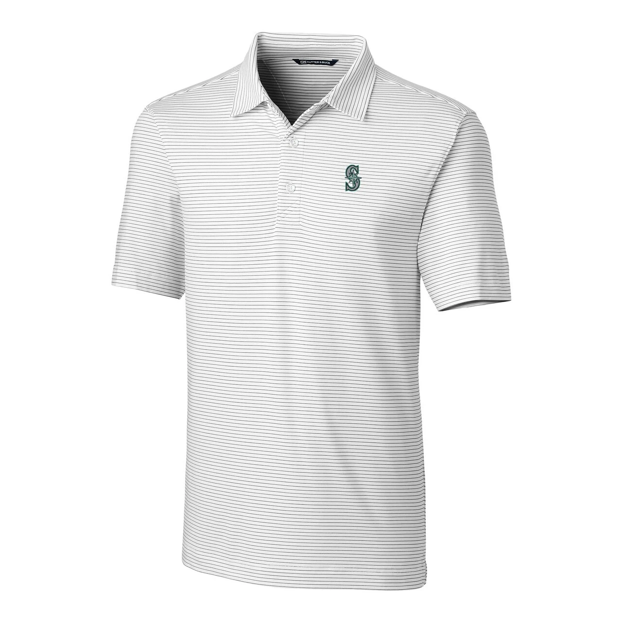 Men's Seattle Mariners Cutter & Buck White Forge Pencil Stripe Stretch Polo - Image 2