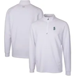 Men's Seattle Mariners Cutter & Buck White Traverse Stretch Quarter-Zip Pullover Top