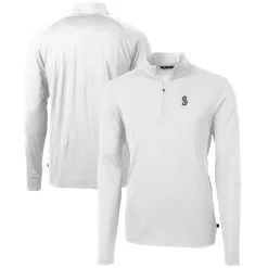 Men's Seattle Mariners Cutter & Buck White Virtue Eco Pique Recycled Quarter-Zip Pullover Top