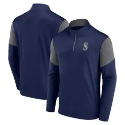 Men's Seattle Mariners Fanatics Branded Navy Logo Quarter-Zip Top