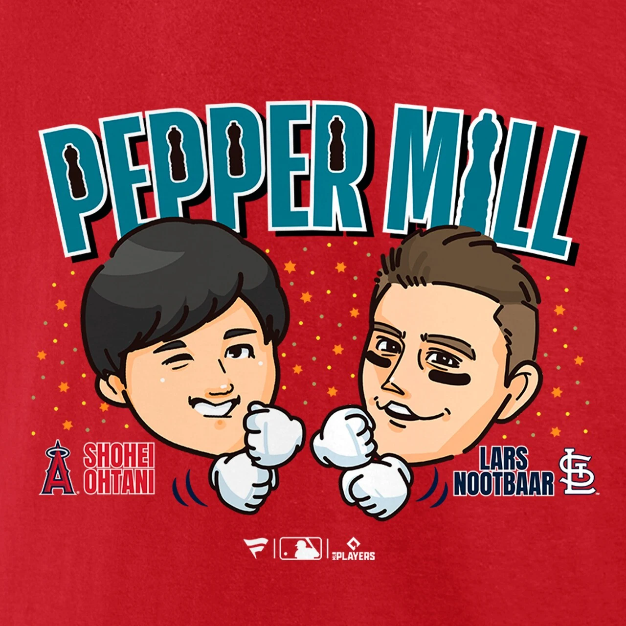Men's Fanatics Branded Red Shohei Ohtani X Lars Nootbaar Pepper Mill T-Shirt - Image 4