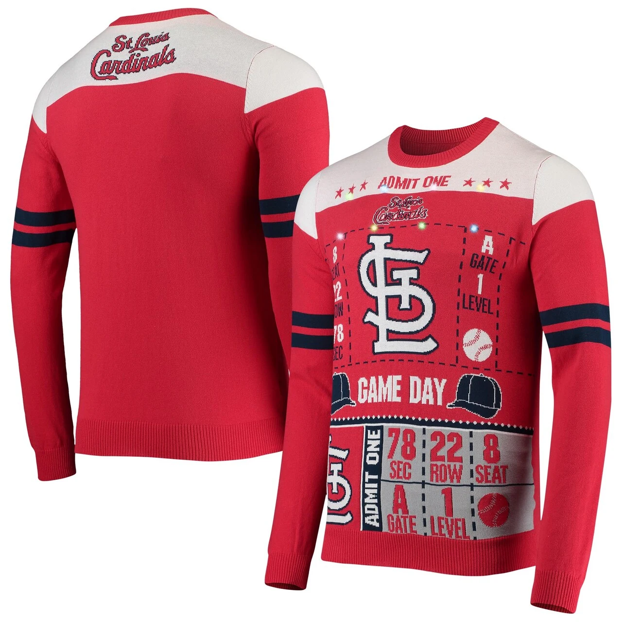 Men's St. Louis Cardinals FOCO Red Ticket Light-Up Ugly Sweater