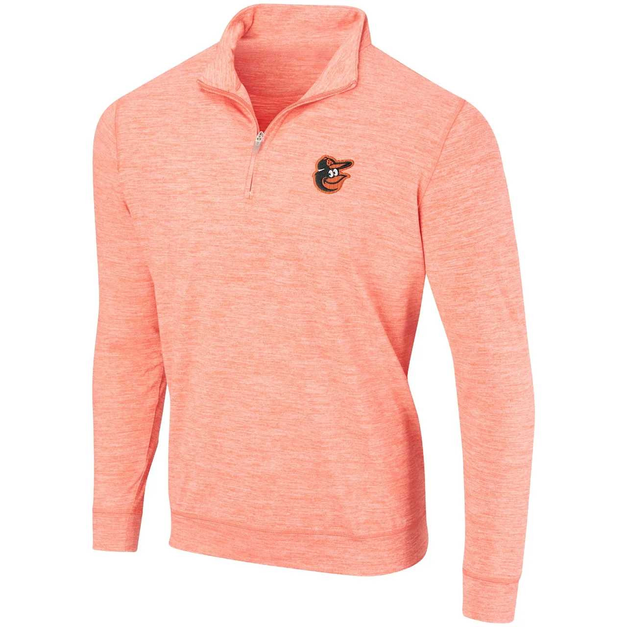 Full Turn Men's Baltimore Orioles Heathered Orange Peached Marled Yarn Quarter-Zip Pullover Jacket - Image 2