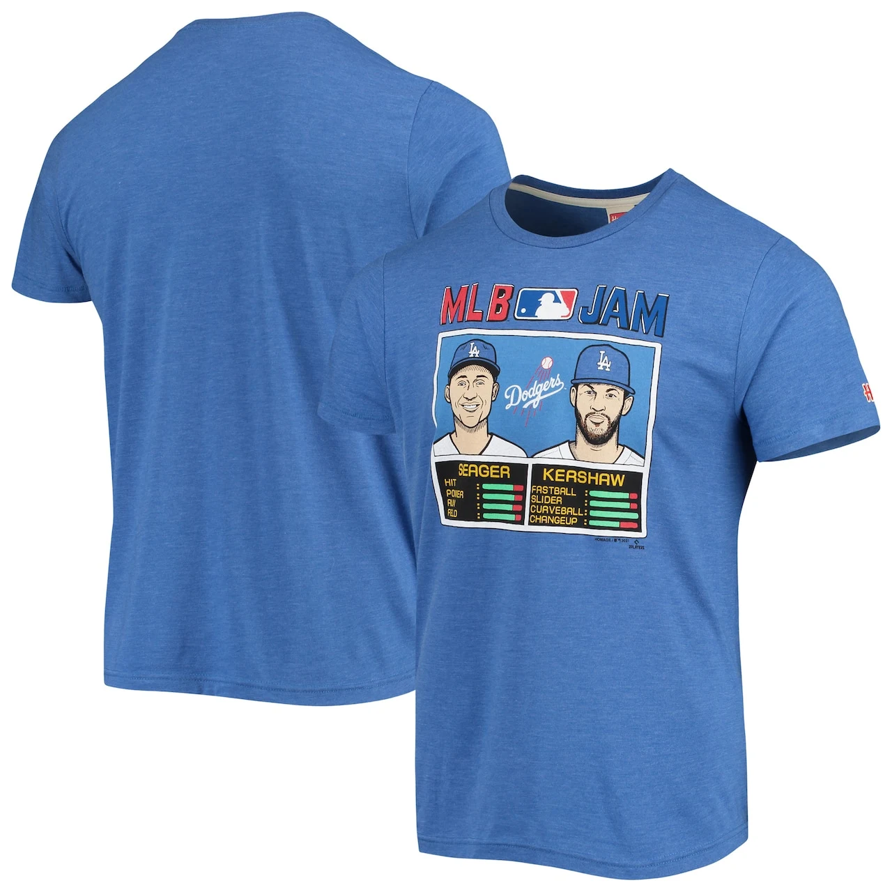 Men's Los Angeles Dodgers Clayton Kershaw & Corey Seager Homage Royal MLB Jam Tri-Blend T-Shirt
