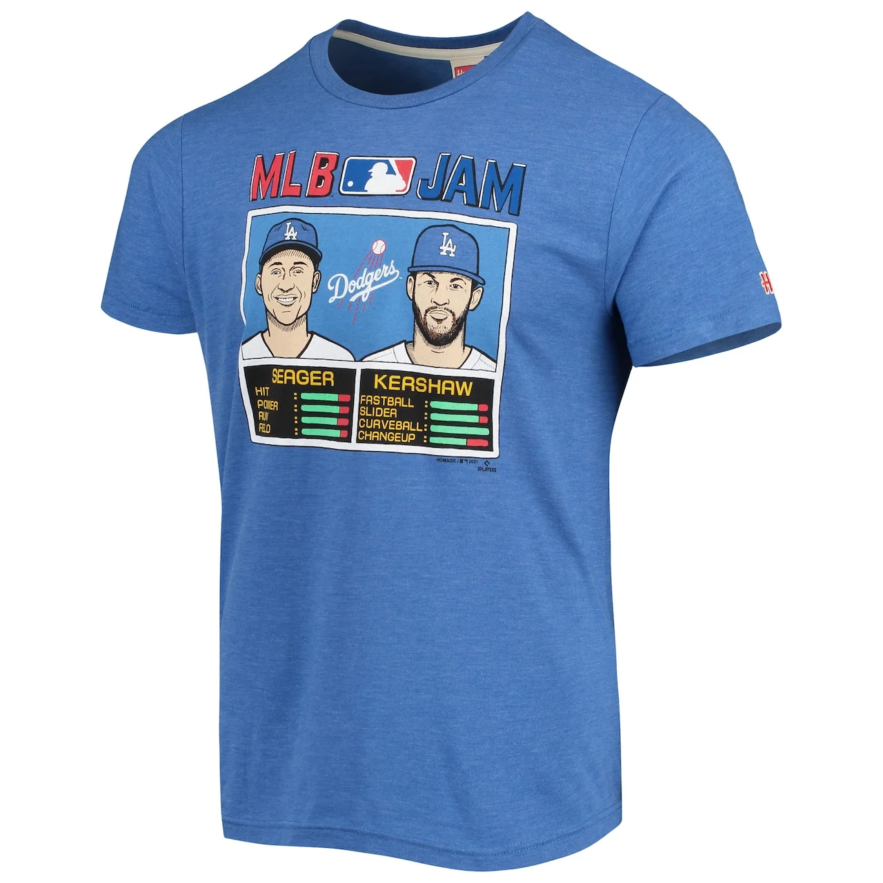 Men's Los Angeles Dodgers Clayton Kershaw & Corey Seager Homage Royal MLB Jam Tri-Blend T-Shirt - Image 2