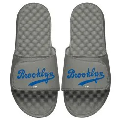 Men's Brooklyn Dodgers ISlide Gray Cooperstown Wordmark Logo Slide Sandals