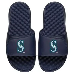 Men's Seattle Mariners ISlide Navy Personalized Alternate Logo Slide Sandals
