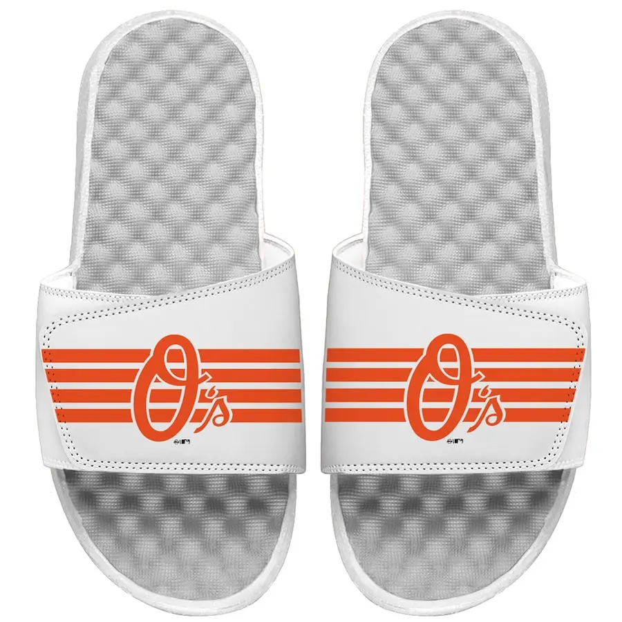 Men's Baltimore Orioles ISlide White Varsity Stripes Slide Sandals