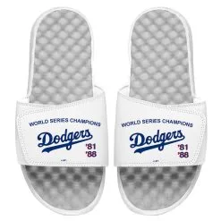Men's Los Angeles Dodgers ISlide White 1981 & 1988 World Series Champions Throwback Slide Sandals