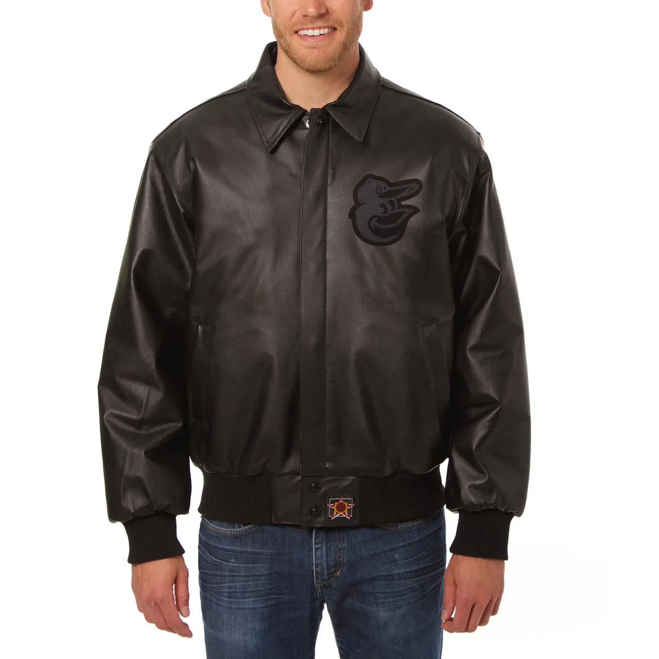 Men's Baltimore Orioles JH Design Black All-Leather Jacket
