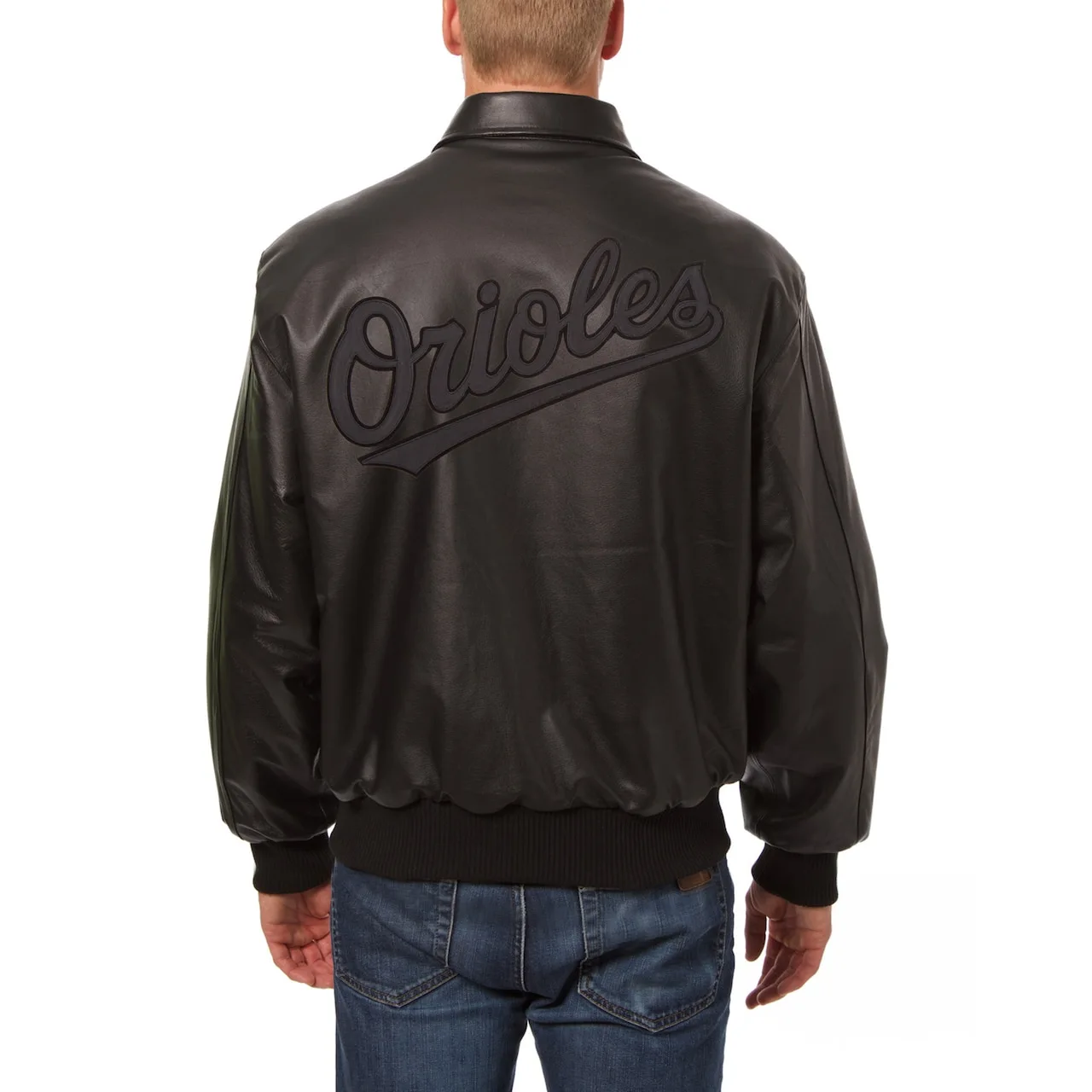 Men's Baltimore Orioles JH Design Black All-Leather Jacket - Image 2