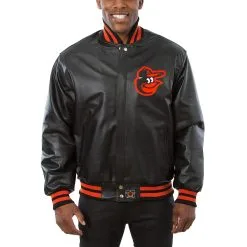Men's Baltimore Orioles JH Design Black Classic Leather Team Jacket