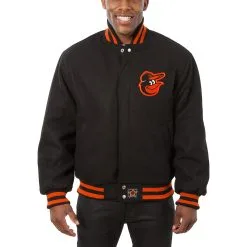 Men's Baltimore Orioles JH Design Black Wool Full-Button Jacket