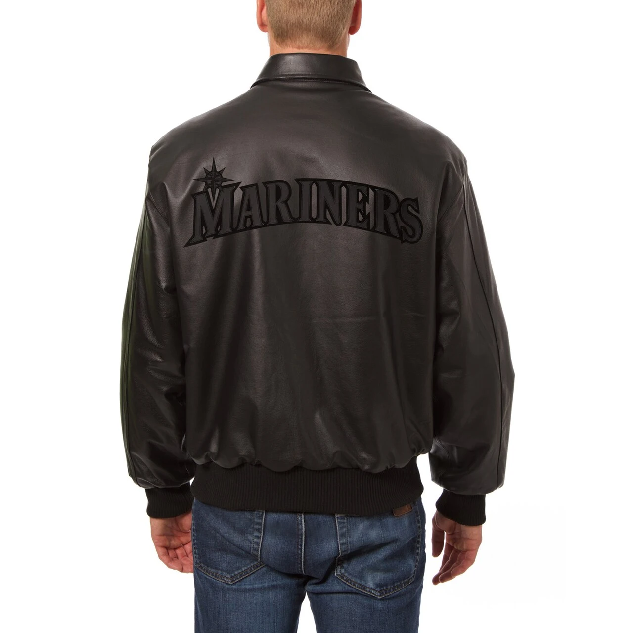 Men's Seattle Mariners JH Design Black All-Leather Jacket - Image 2