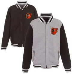 Men's Baltimore Orioles JH Design Gray Embroidered Reversible Full Snap Fleece Jacket