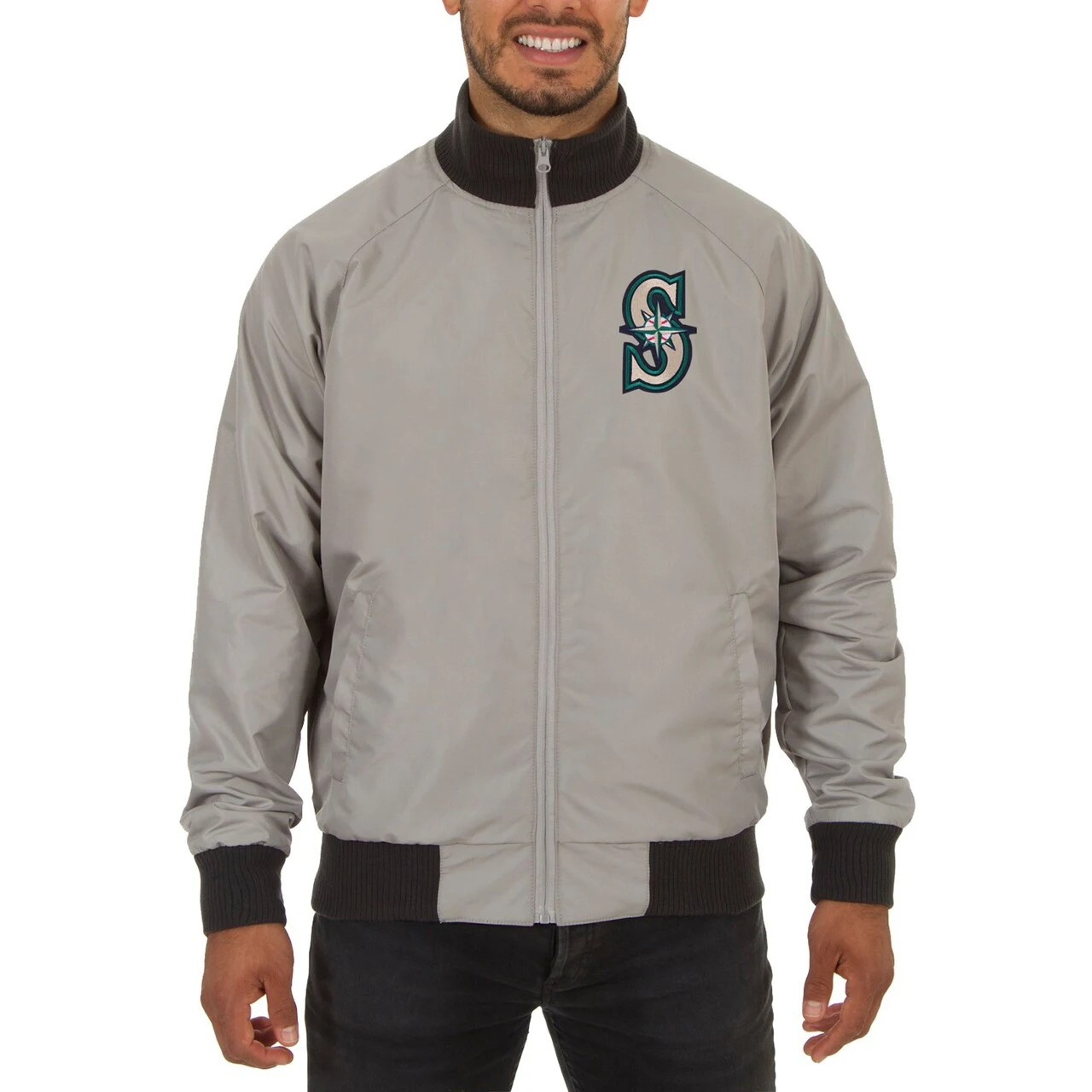 Men's Seattle Mariners JH Design Gray Reversible Track Jacket - Image 2