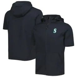 Men's Seattle Mariners Levelwear Black Recruit Full-Zip Short Sleeve Hoodie