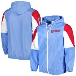 Men's St. Louis Cardinals Mitchell & Ness Light Blue Throw It Back Full-Zip Windbreaker Jacket