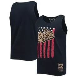 Men's Baltimore Orioles Mitchell & Ness Navy Cooperstown Collection Stars And Stripes Tank Top