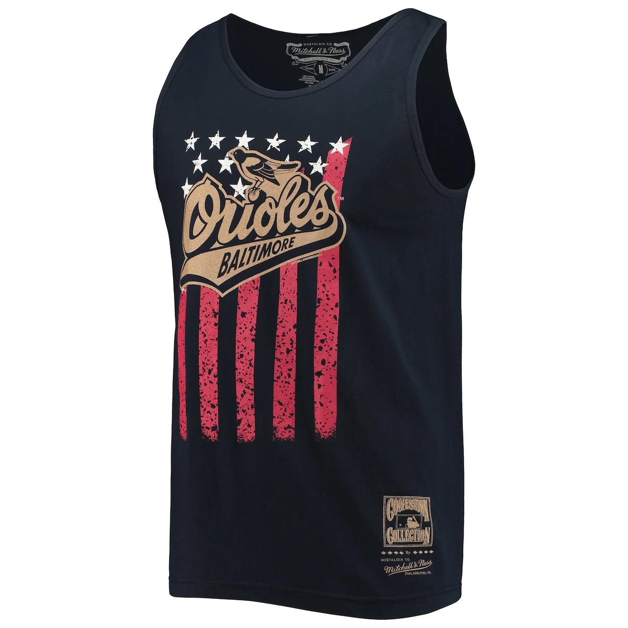 Men's Baltimore Orioles Mitchell & Ness Navy Cooperstown Collection Stars And Stripes Tank Top - Image 2