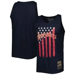 Men's Seattle Mariners Mitchell & Ness Navy Cooperstown Collection Stars And Stripes Tank Top