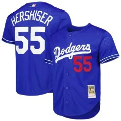 Men's Los Angeles Dodgers Orel Hershiser Mitchell & Ness Royal Cooperstown Collection Mesh Batting Practice Button-Up Jersey
