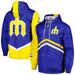 Men's Seattle Mariners Mitchell & Ness Royal Undeniable Full-Zip Hoodie Windbreaker Jacket