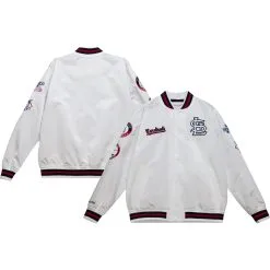 Men's St. Louis Cardinals Mitchell & Ness White City Collection Satin Full-Snap Varsity Jacket