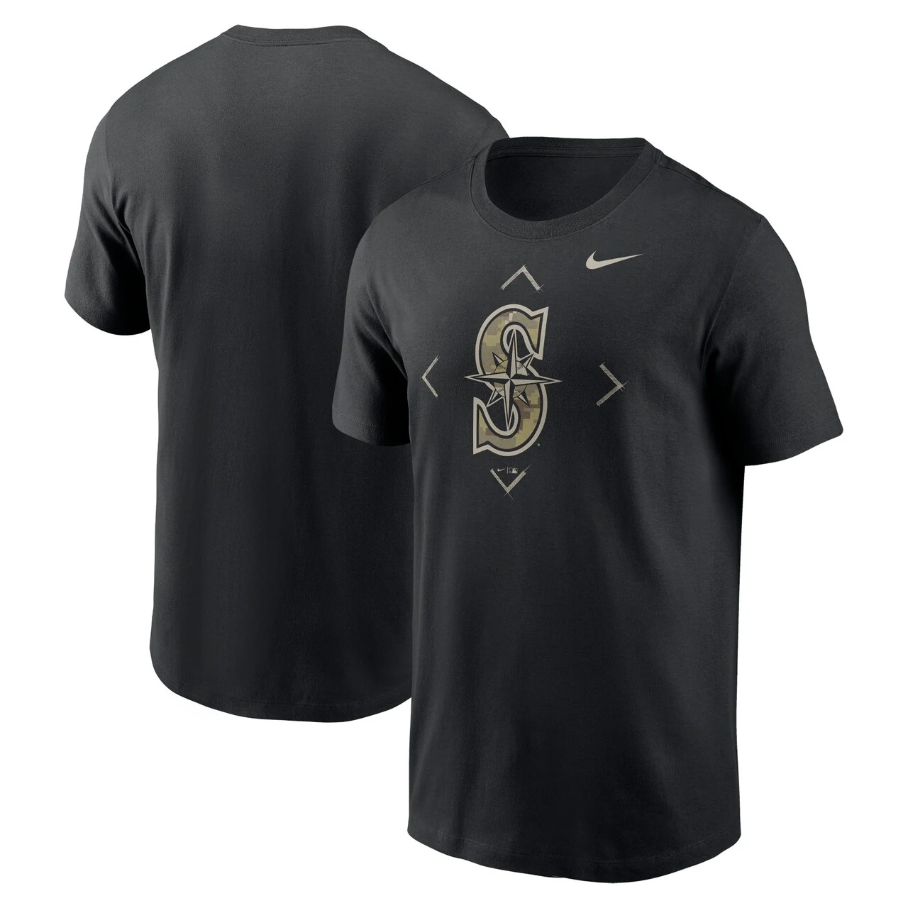 Men's Seattle Mariners Nike Black Camo Logo T-Shirt