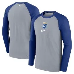 Men's Kansas City Royals Nike Gray Authentic Collection Game Raglan Performance Long Sleeve T-Shirt