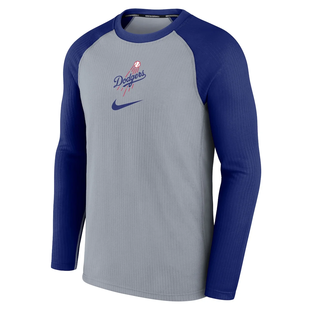 Men's Los Angeles Dodgers Nike Gray Authentic Collection Game Raglan Performance Long Sleeve T-Shirt - Image 2