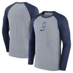 Men's Seattle Mariners Nike Gray Authentic Collection Game Raglan Performance Long Sleeve T-Shirt