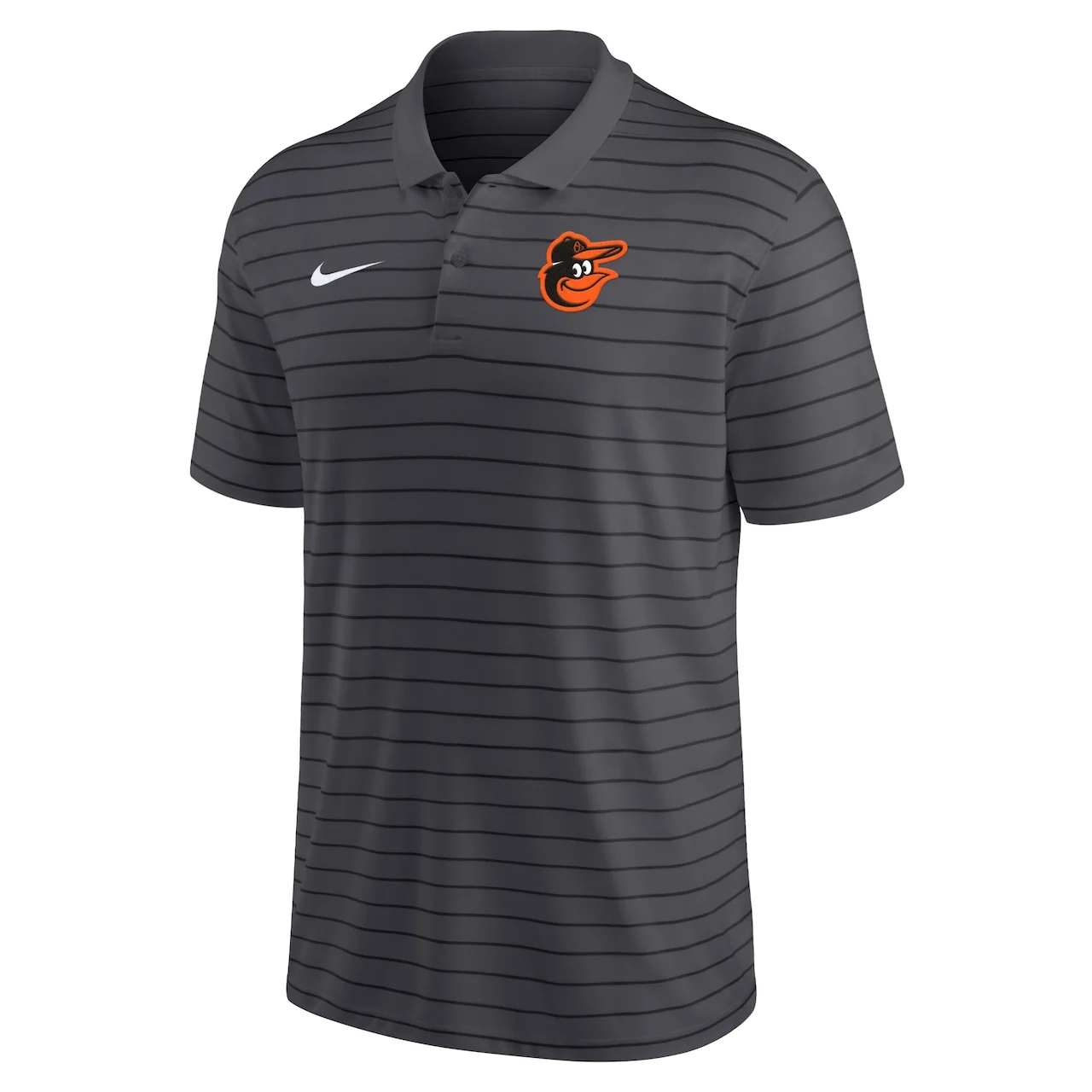 Men's Baltimore Orioles Nike Heather Charcoal Authentic Collection Victory Striped Performance Polo - Image 2